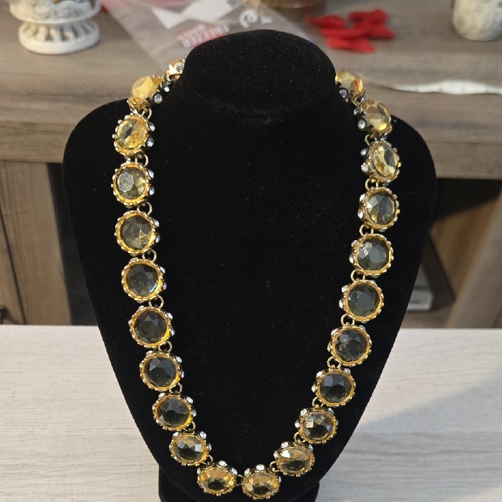 Gold-Tone Yellow Crystal Station Necklace